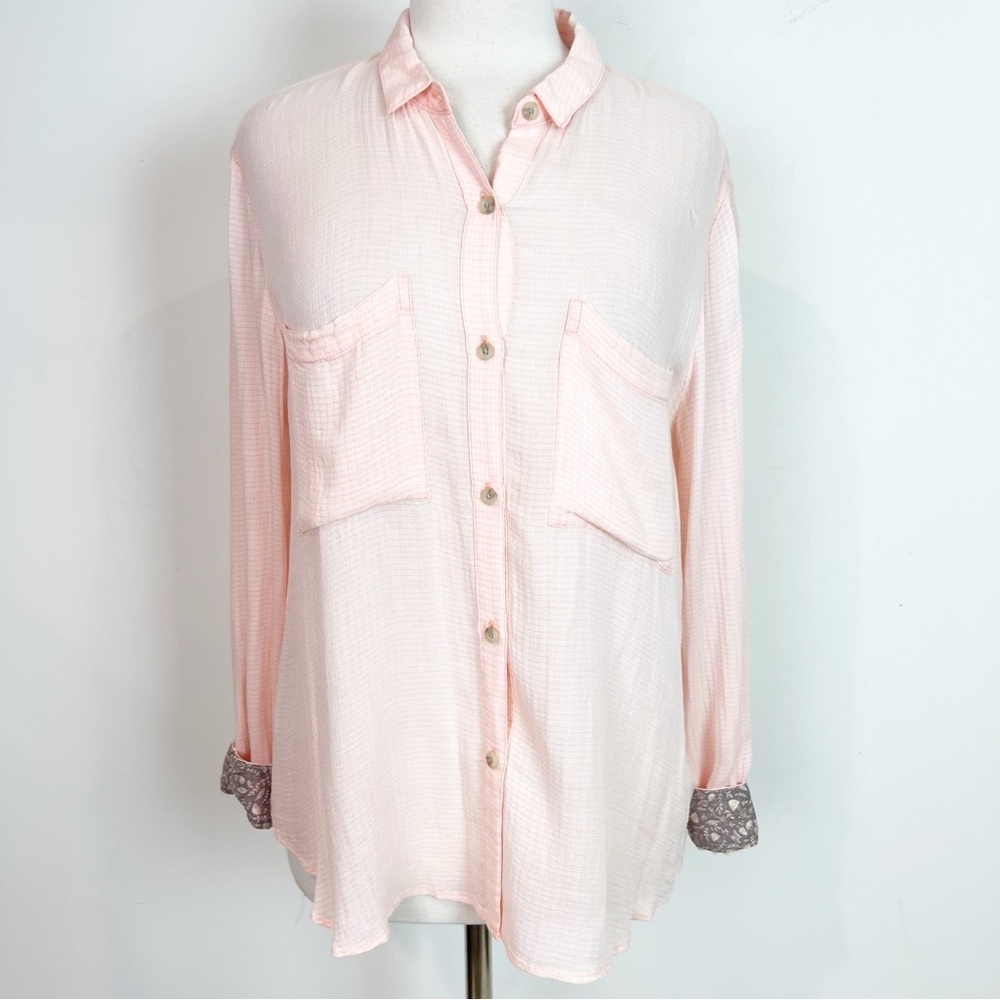 HOLDING HORSES ANTHROPOLOGIE PINK SEMI SHEER CHECK PLAID BLOUSE MEDIUM